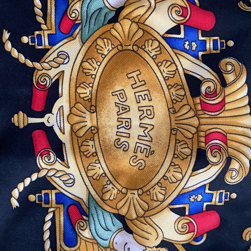 New Hermes silk scarf in nautical print on black background